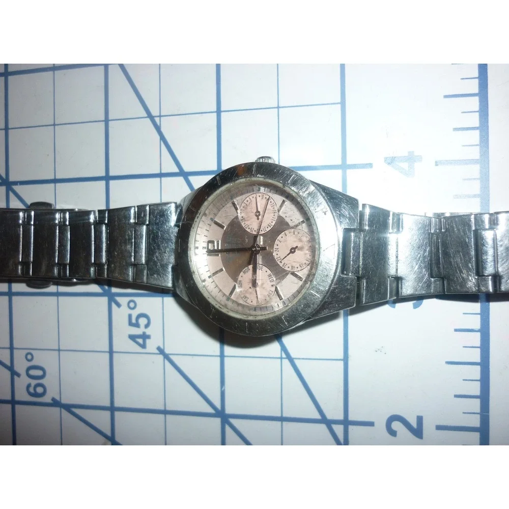 Vtg Casio‎ Quartz Watch Pink Multi Dial Stainless Steel LTP-2069 Works